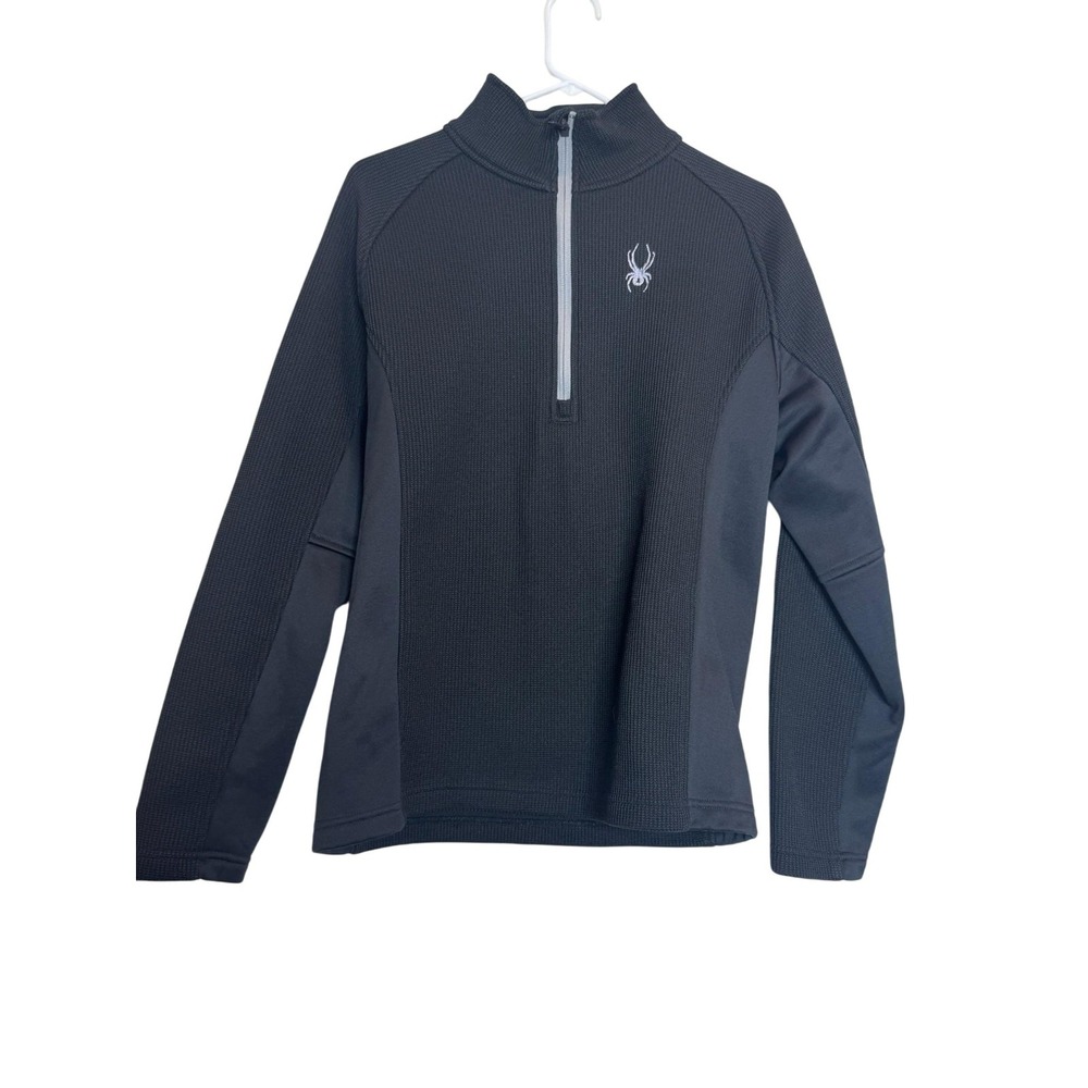 Spyder Pullover Sweater Mens Medium Black Quarter Zip Thermal Fleece Outdoor Ski